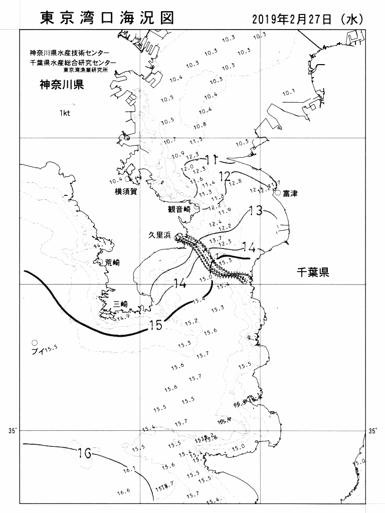 海況図, 東京湾口海況図 検索結果, (水温分布 等を図示)