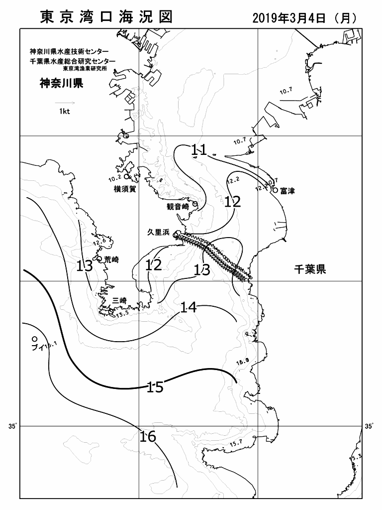 海況図, 東京湾口海況図 検索結果, (水温分布 等を図示)