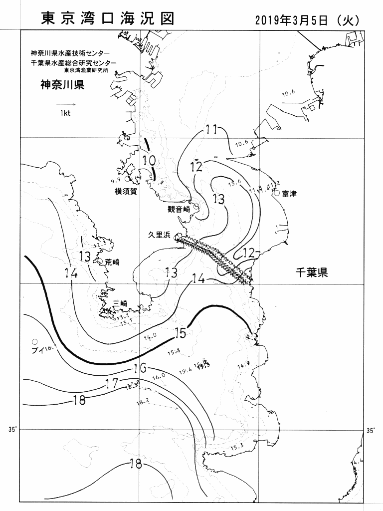 海況図, 東京湾口海況図 検索結果, (水温分布 等を図示)