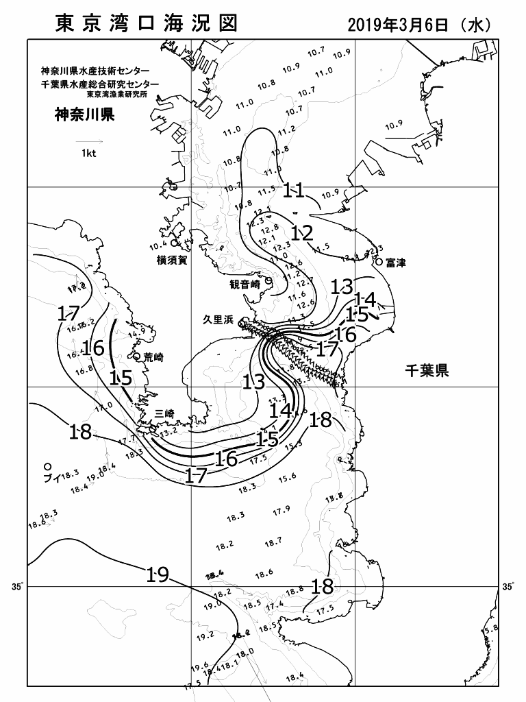 海況図, 東京湾口海況図 検索結果, (水温分布 等を図示)