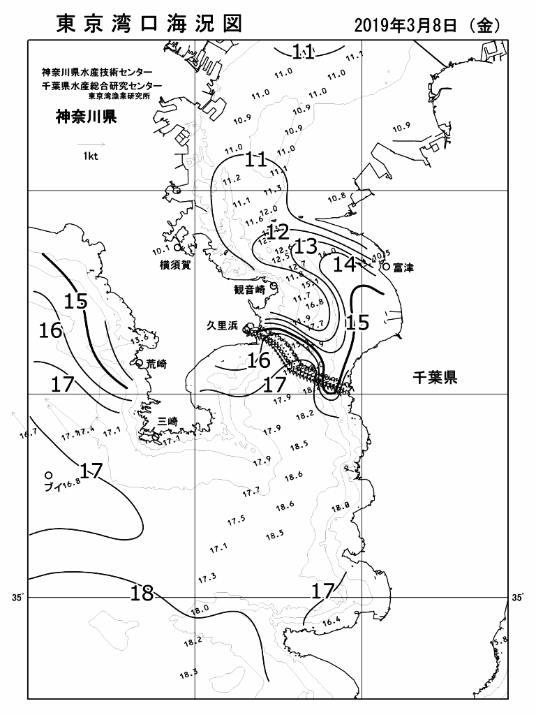 海況図, 東京湾口海況図 検索結果, (水温分布 等を図示)