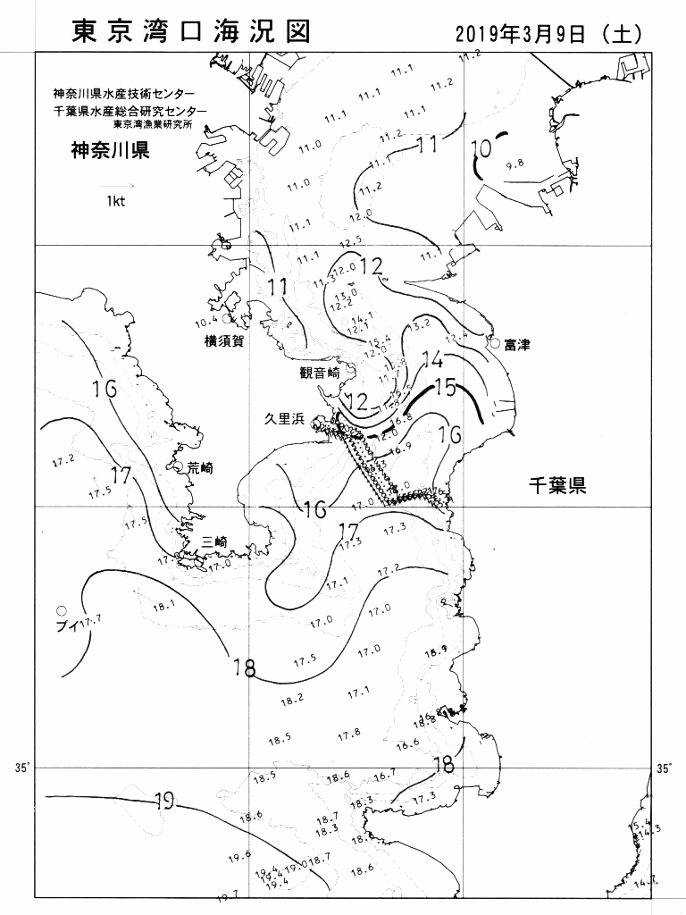 海況図, 東京湾口海況図 検索結果, (水温分布 等を図示)