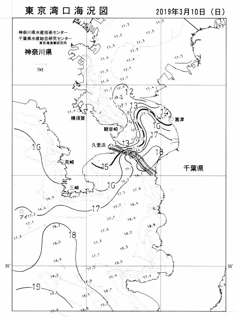 海況図, 東京湾口海況図 検索結果, (水温分布 等を図示)