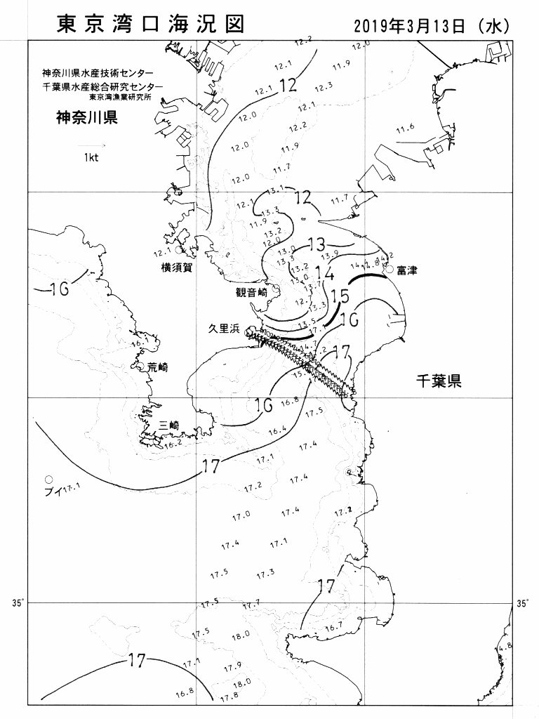 海況図, 東京湾口海況図 検索結果, (水温分布 等を図示)