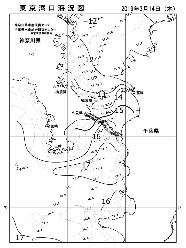 海況図, 東京湾口海況図 検索結果, (水温分布 等を図示)