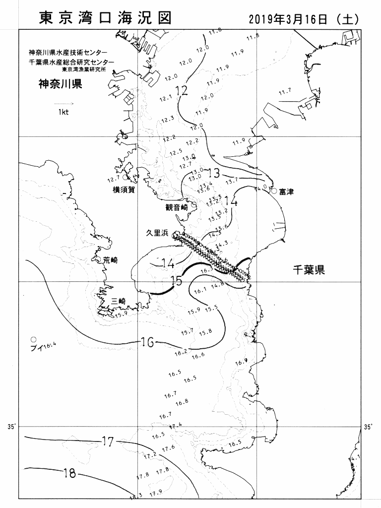 海況図, 東京湾口海況図 検索結果, (水温分布 等を図示)