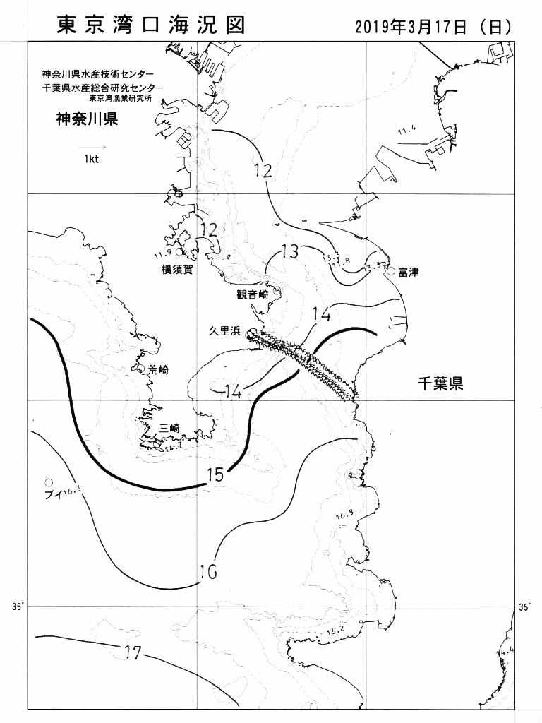 海況図, 東京湾口海況図 検索結果, (水温分布 等を図示)