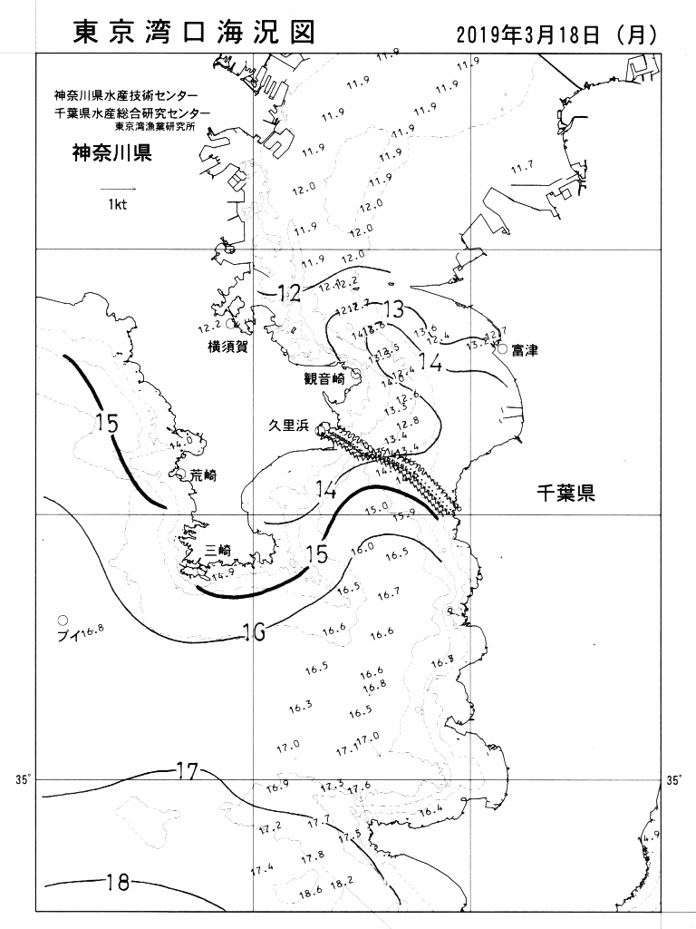 海況図, 東京湾口海況図 検索結果, (水温分布 等を図示)