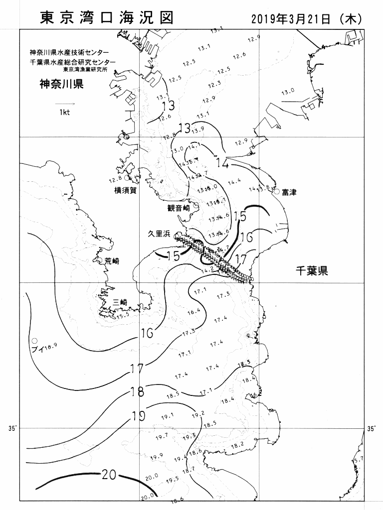 海況図, 東京湾口海況図 検索結果, (水温分布 等を図示)