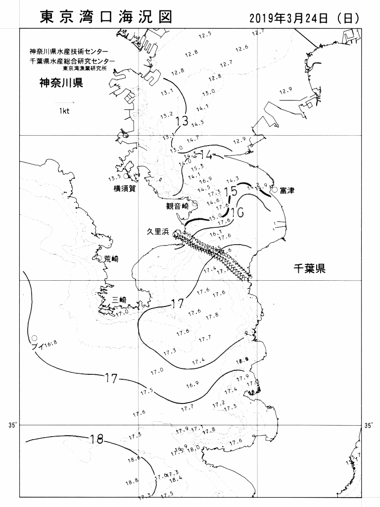 海況図, 東京湾口海況図 検索結果, (水温分布 等を図示)