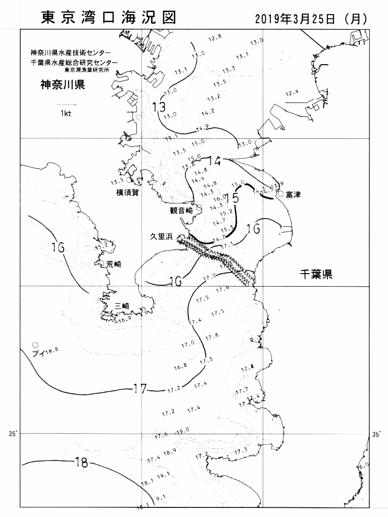 海況図, 東京湾口海況図 検索結果, (水温分布 等を図示)