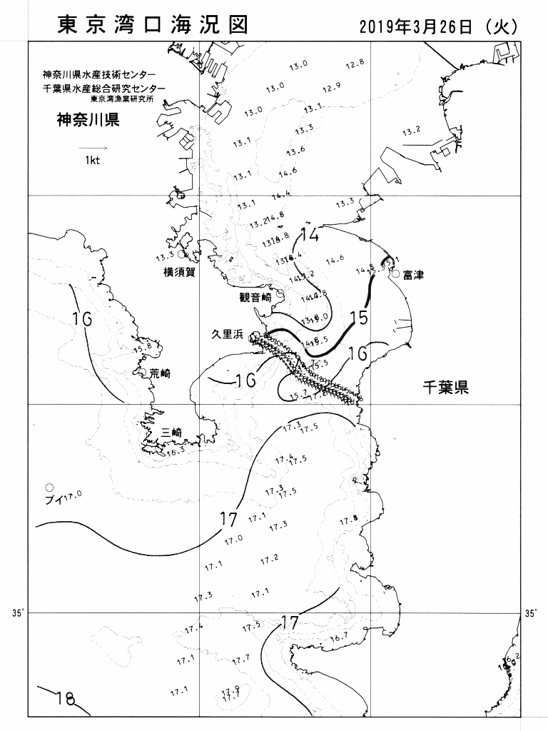 海況図, 東京湾口海況図 検索結果, (水温分布 等を図示)