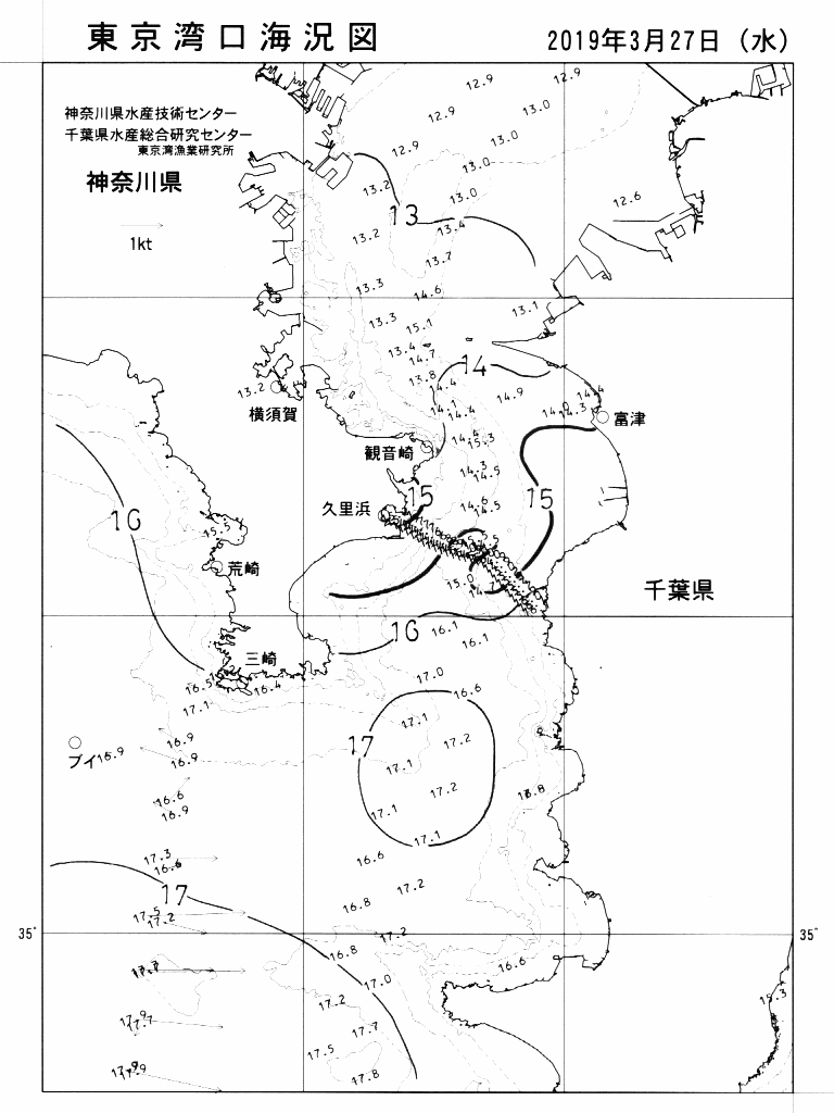 海況図, 東京湾口海況図 検索結果, (水温分布 等を図示)