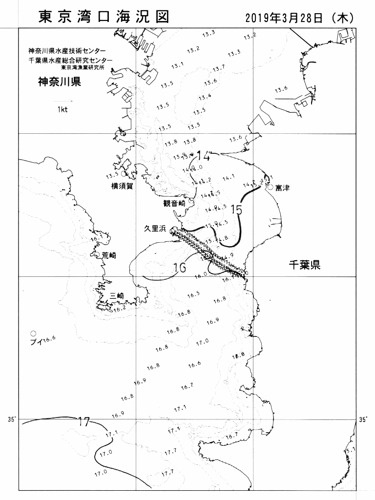 海況図, 東京湾口海況図 検索結果, (水温分布 等を図示)