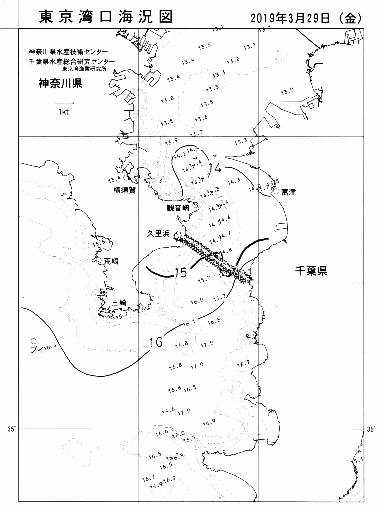 海況図, 東京湾口海況図 検索結果, (水温分布 等を図示)