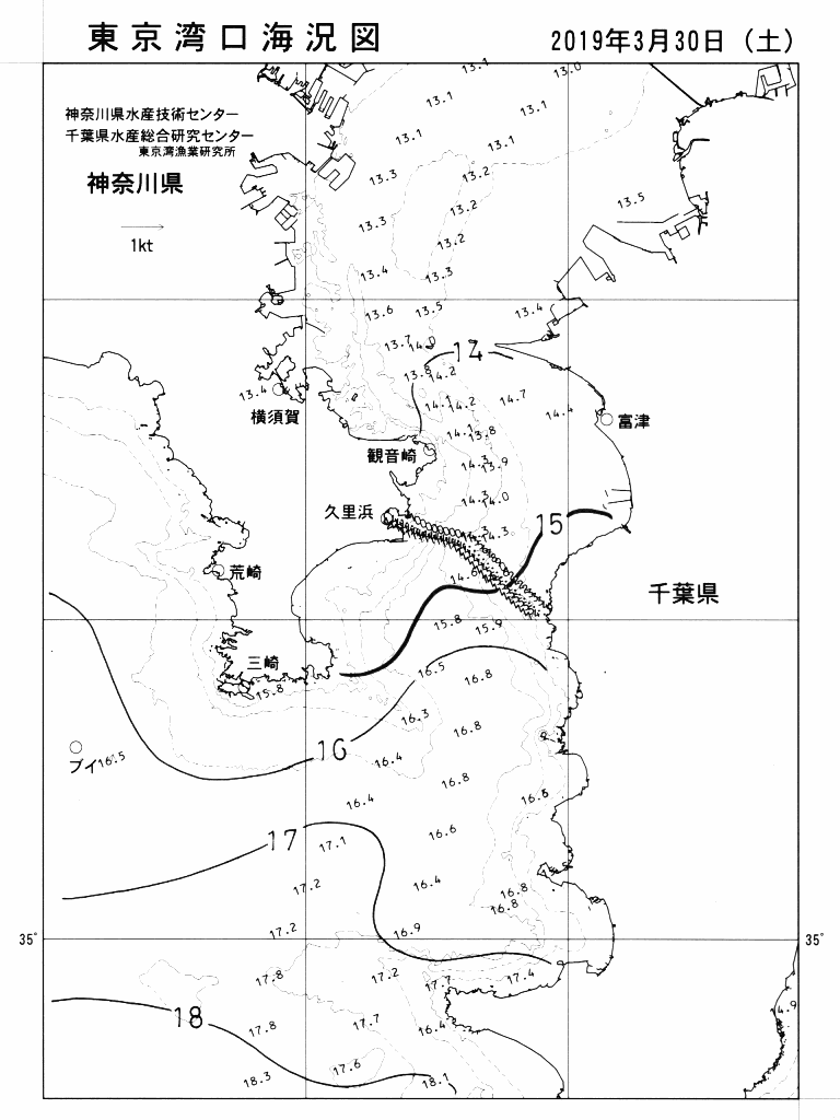 海況図, 東京湾口海況図 検索結果, (水温分布 等を図示)