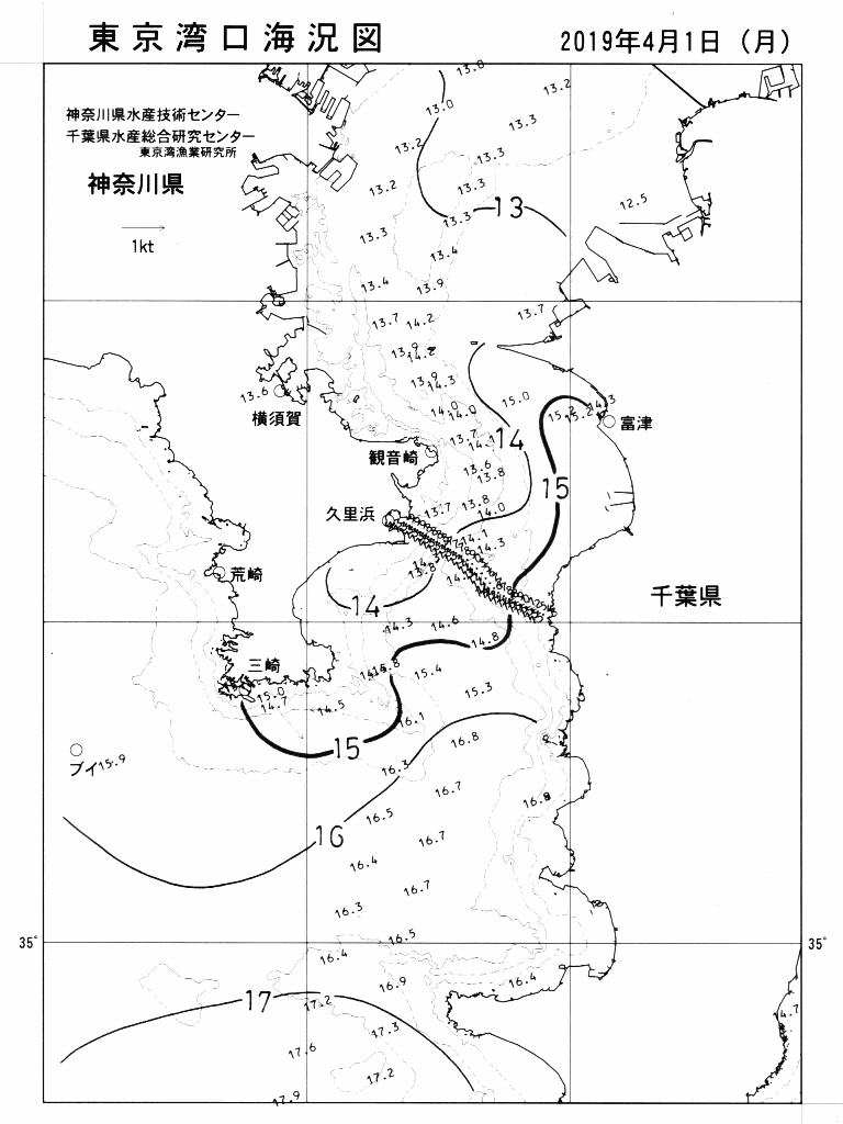 海況図, 東京湾口海況図 検索結果, (水温分布 等を図示)