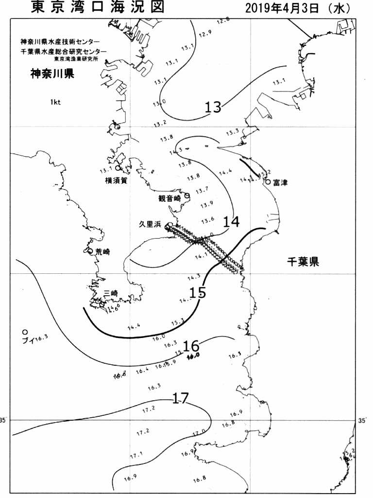 海況図, 東京湾口海況図 検索結果, (水温分布 等を図示)