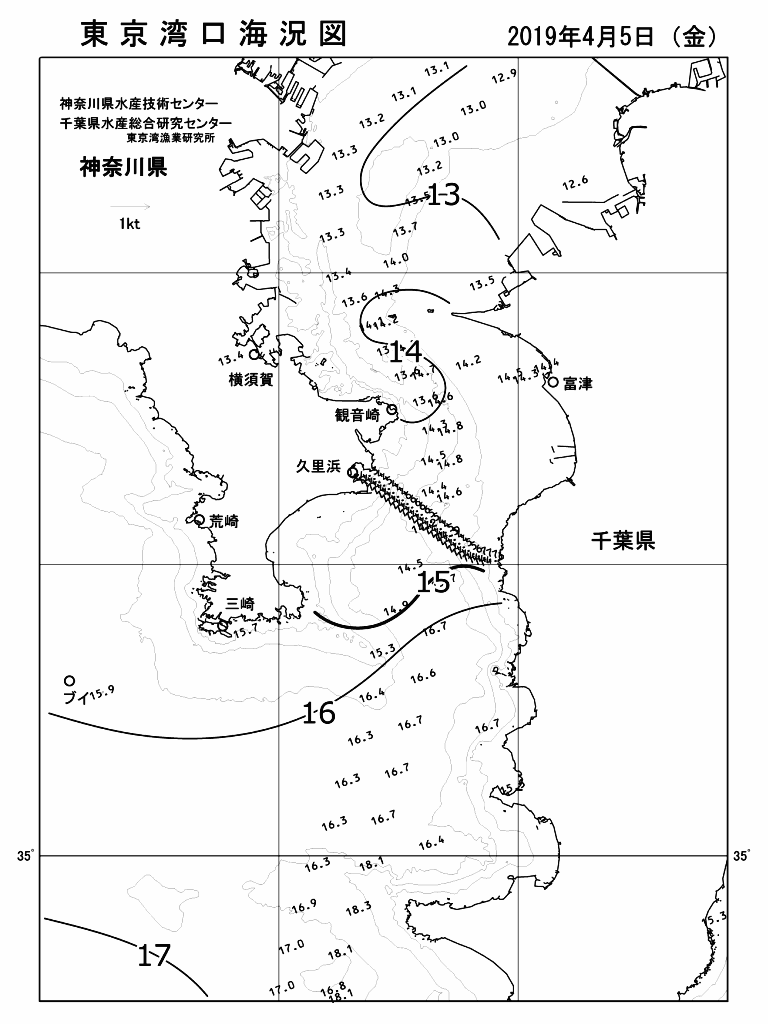 海況図, 東京湾口海況図 検索結果, (水温分布 等を図示)