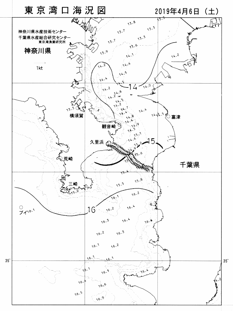 海況図, 東京湾口海況図 検索結果, (水温分布 等を図示)
