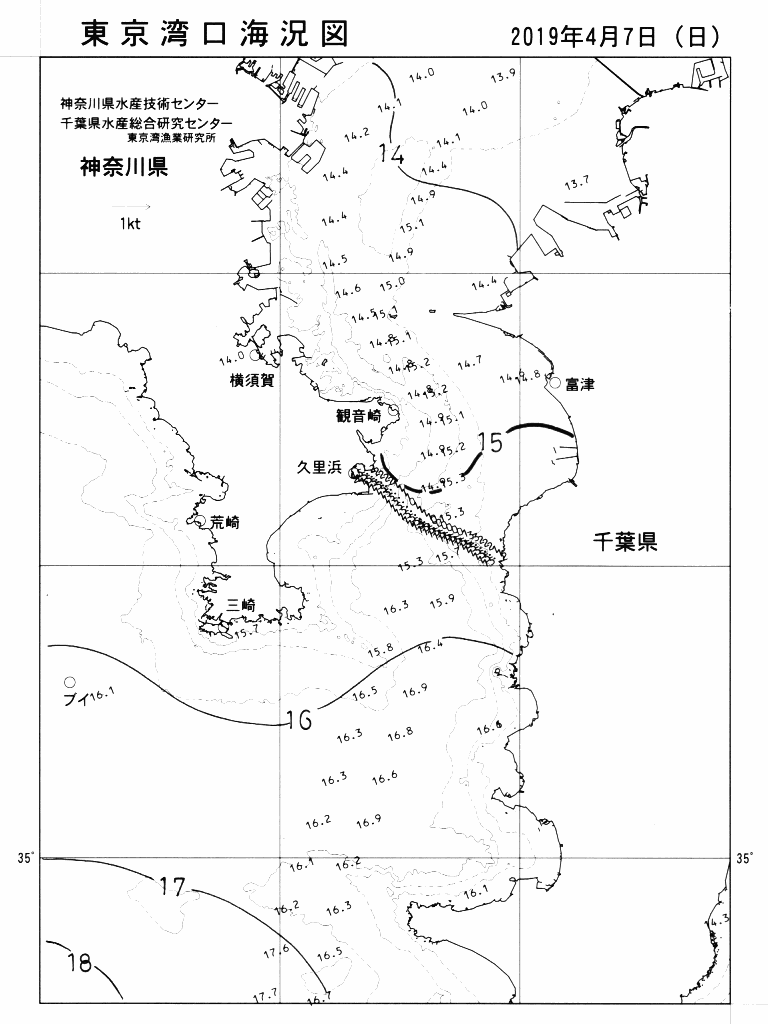 海況図, 東京湾口海況図 検索結果, (水温分布 等を図示)