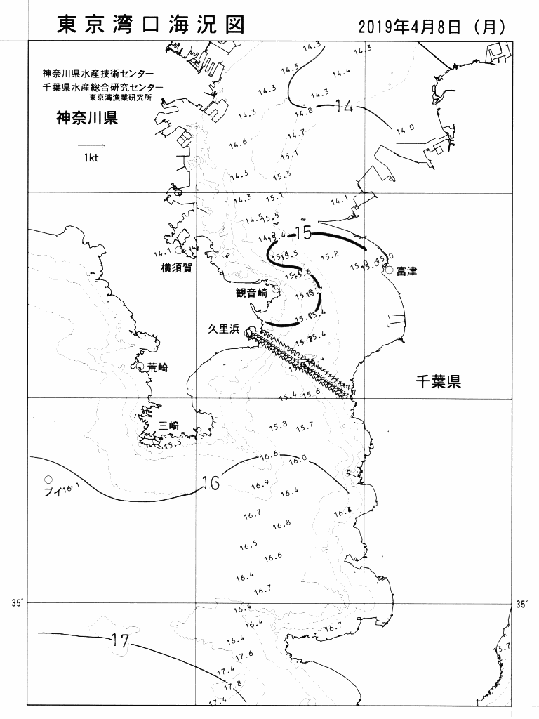 海況図, 東京湾口海況図 検索結果, (水温分布 等を図示)