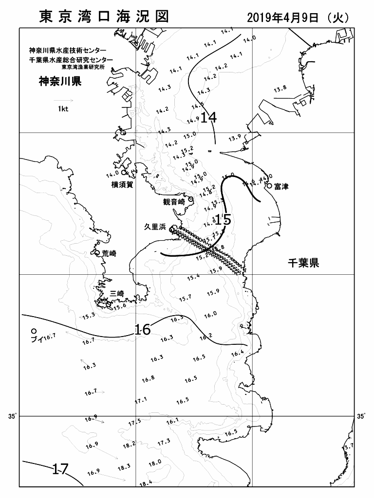 海況図, 東京湾口海況図 検索結果, (水温分布 等を図示)