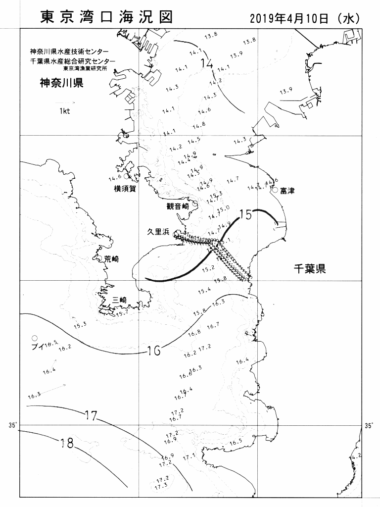 海況図, 東京湾口海況図 検索結果, (水温分布 等を図示)
