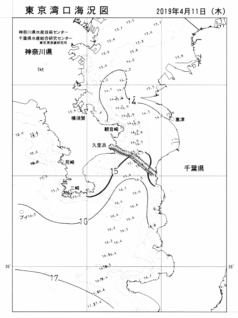 海況図, 東京湾口海況図 検索結果, (水温分布 等を図示)