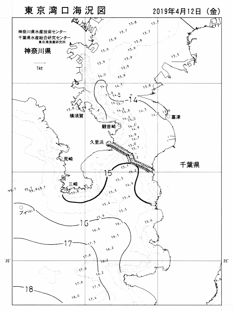 海況図, 東京湾口海況図 検索結果, (水温分布 等を図示)