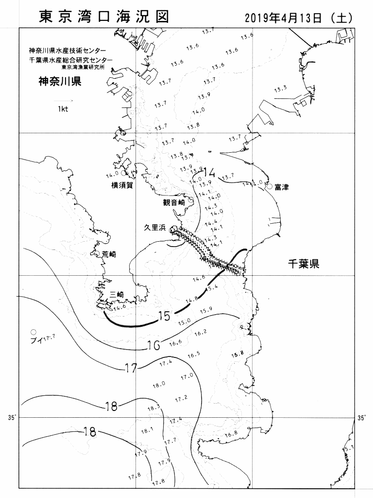 海況図, 東京湾口海況図 検索結果, (水温分布 等を図示)