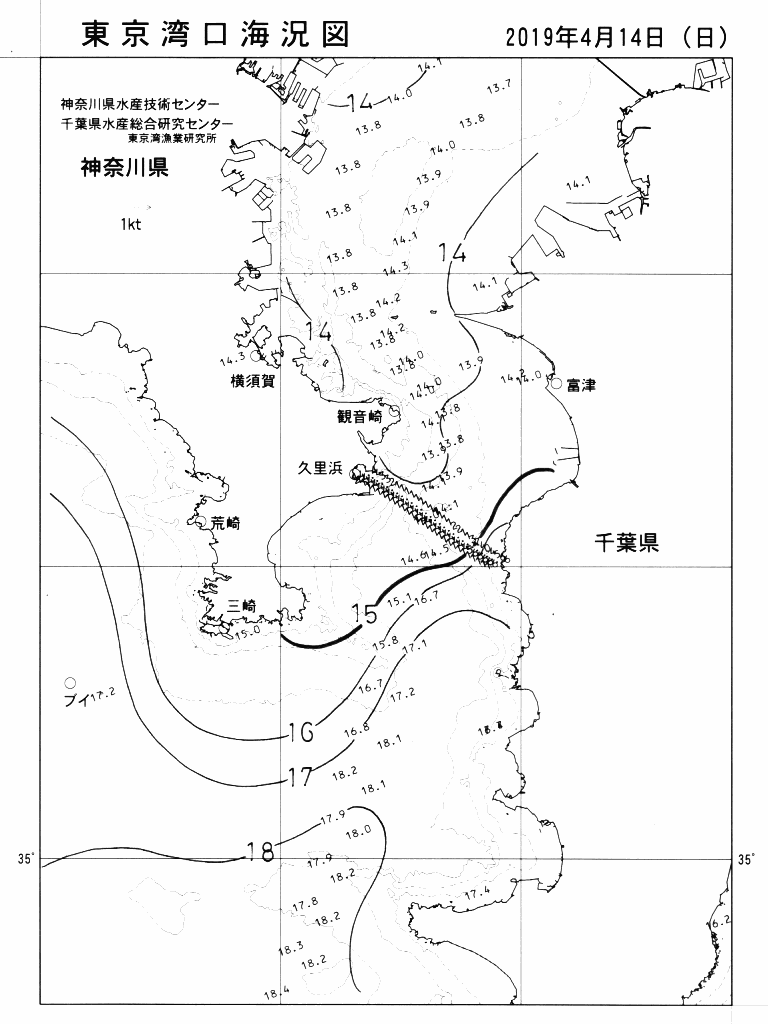 海況図, 東京湾口海況図 検索結果, (水温分布 等を図示)