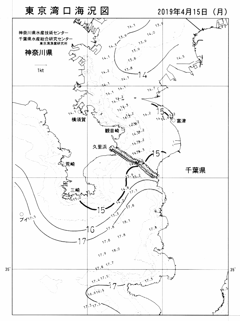 海況図, 東京湾口海況図 検索結果, (水温分布 等を図示)
