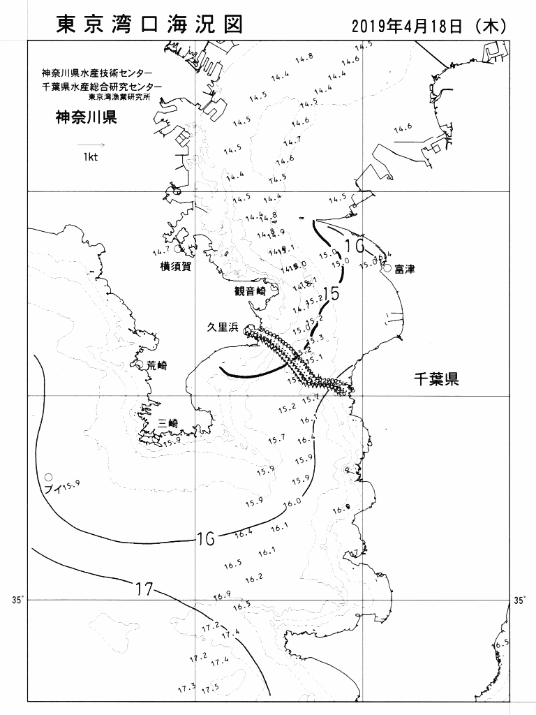 海況図, 東京湾口海況図 検索結果, (水温分布 等を図示)