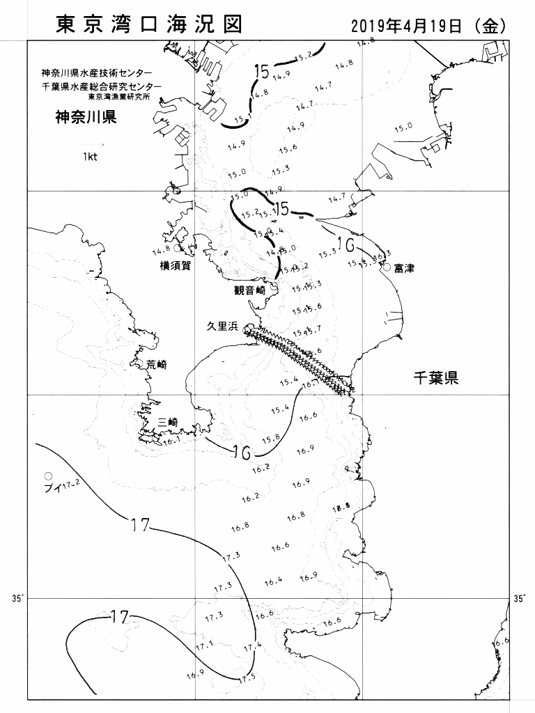 海況図, 東京湾口海況図 検索結果, (水温分布 等を図示)