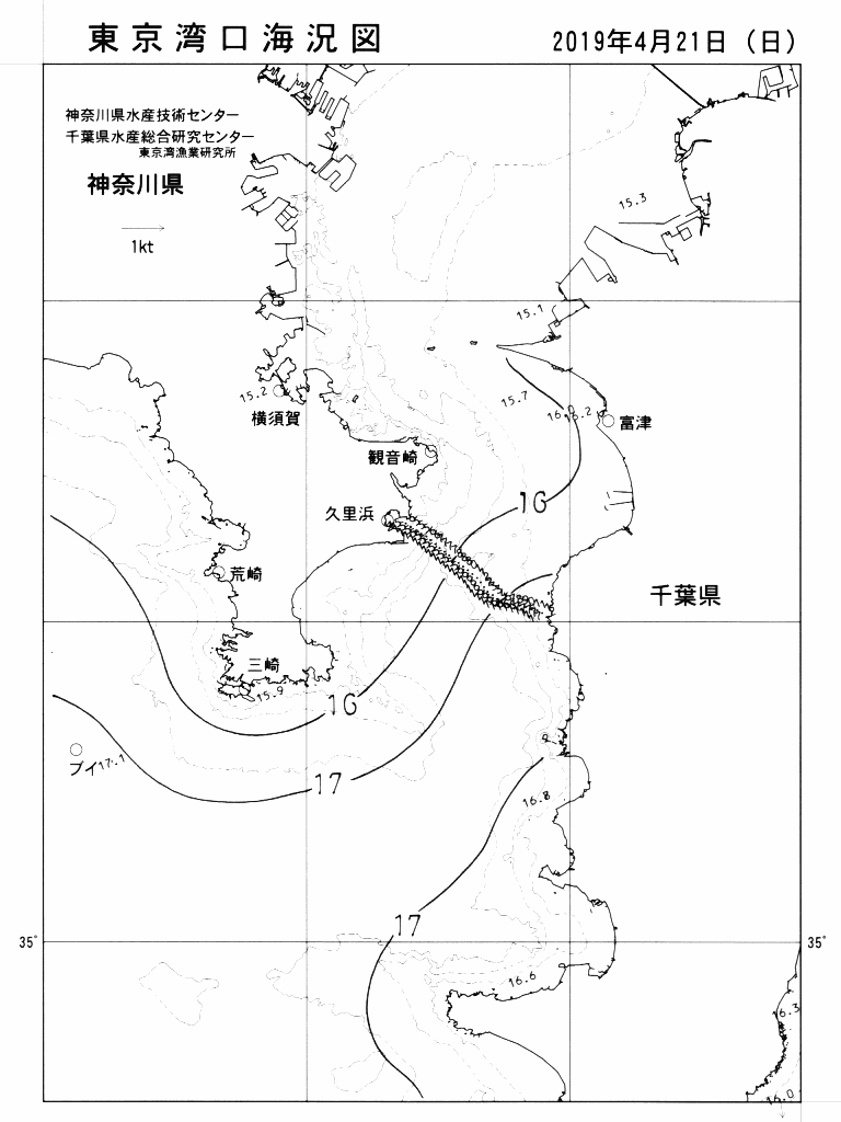 海況図, 東京湾口海況図 検索結果, (水温分布 等を図示)