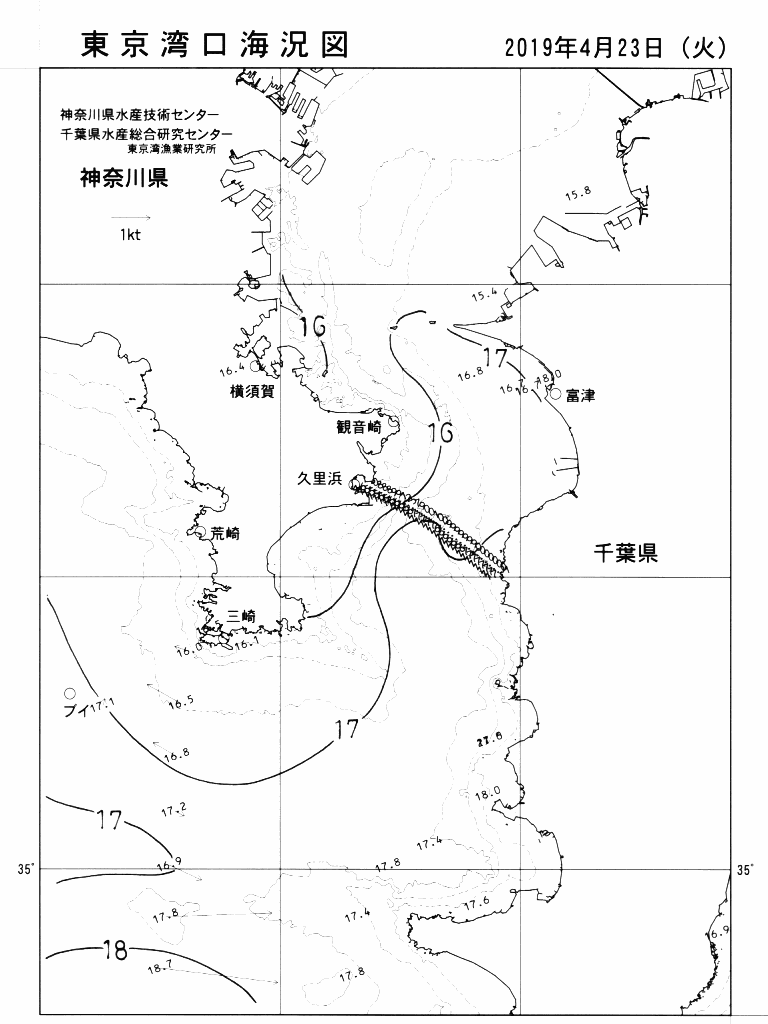 海況図, 東京湾口海況図 検索結果, (水温分布 等を図示)