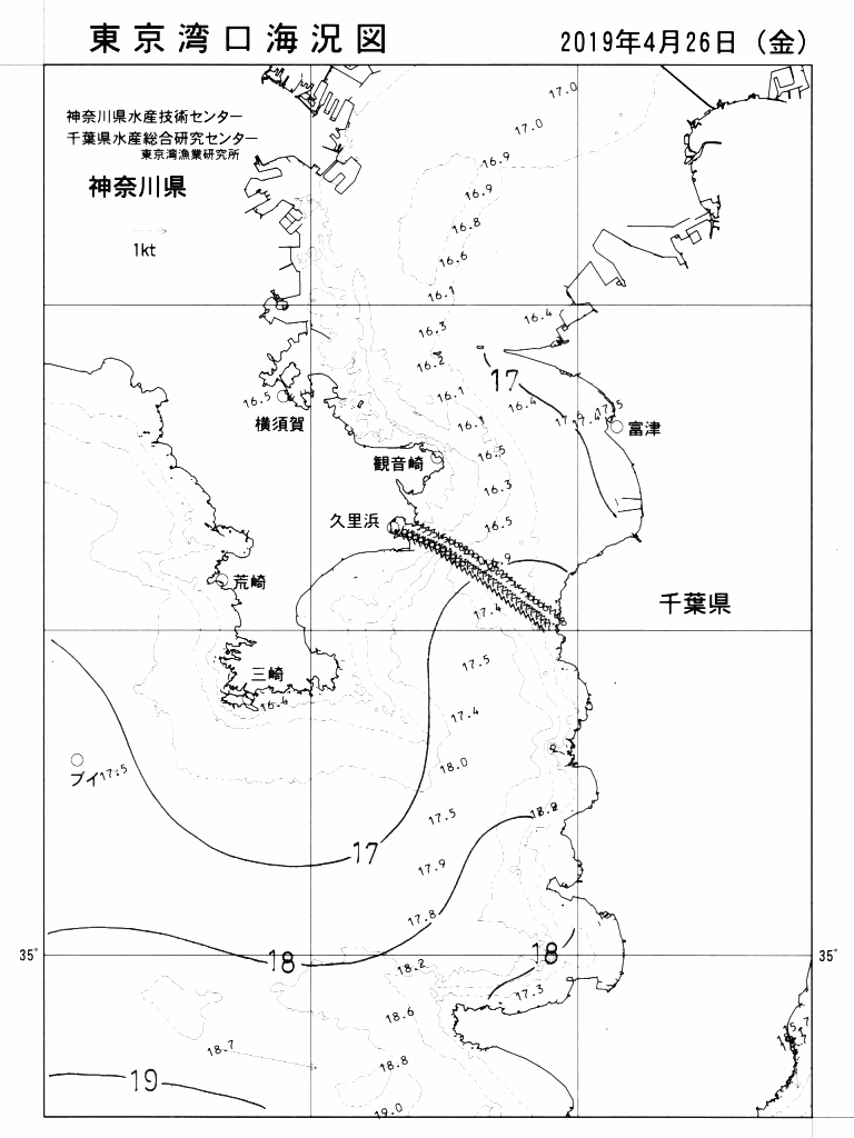海況図, 東京湾口海況図 検索結果, (水温分布 等を図示)