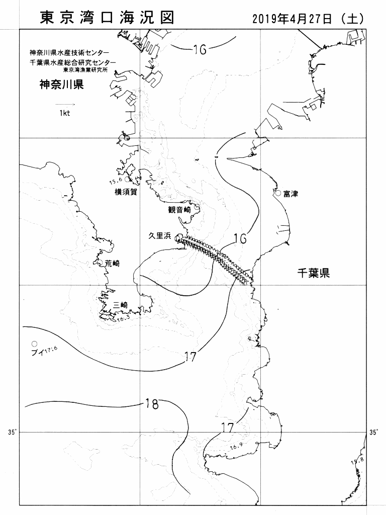 海況図, 東京湾口海況図 検索結果, (水温分布 等を図示)