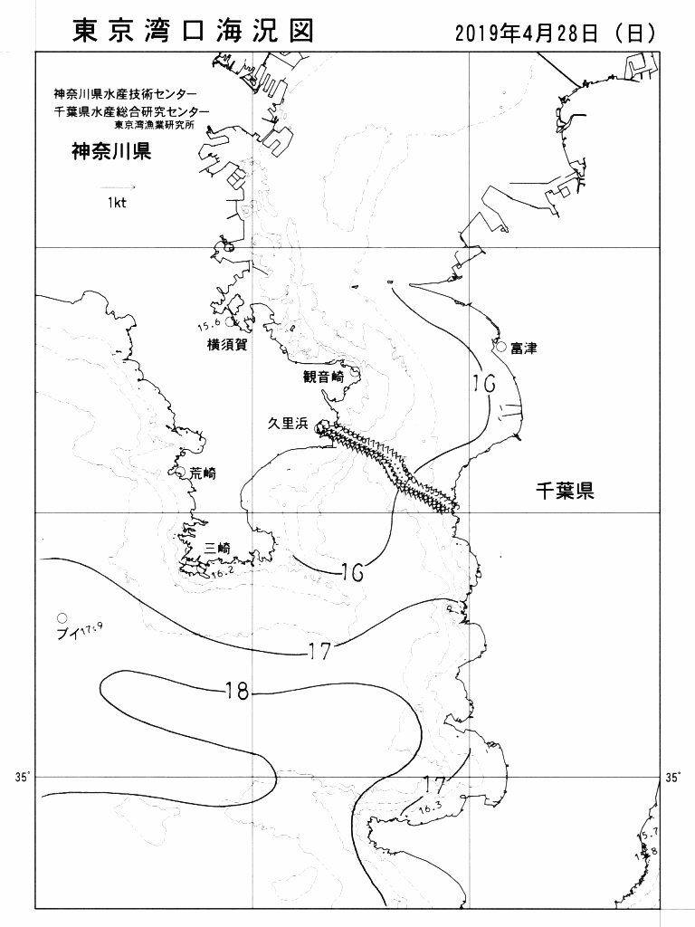海況図, 東京湾口海況図 検索結果, (水温分布 等を図示)