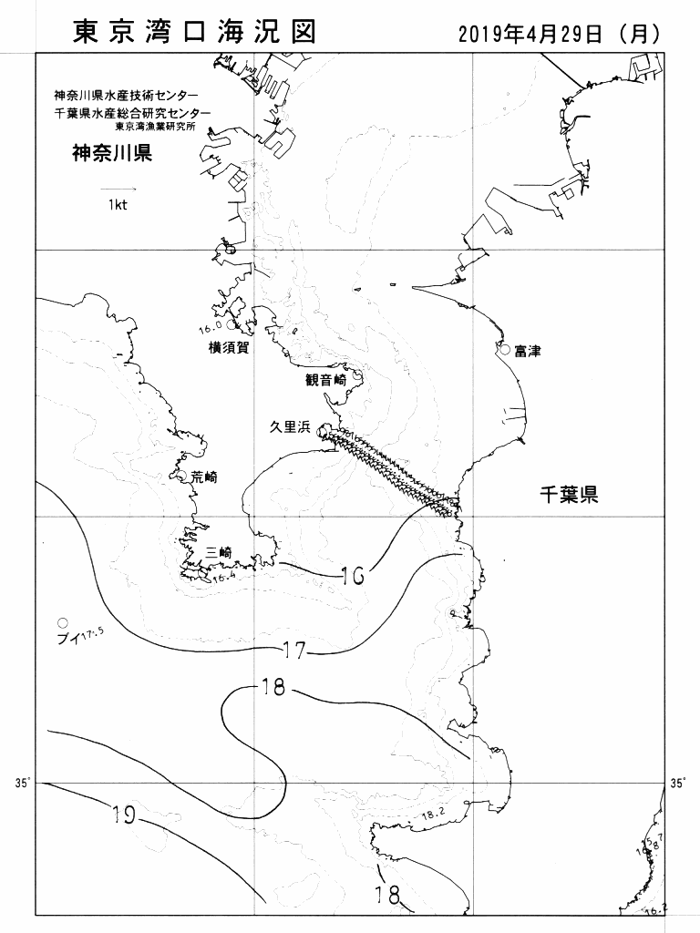 海況図, 東京湾口海況図 検索結果, (水温分布 等を図示)