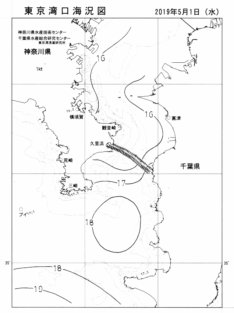 海況図, 東京湾口海況図 検索結果, (水温分布 等を図示)
