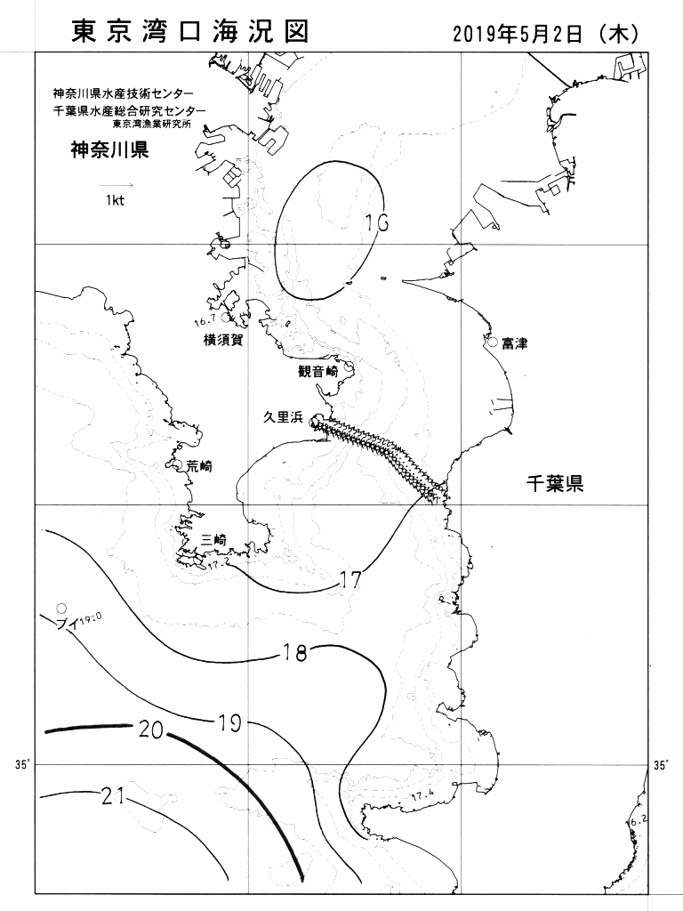 海況図, 東京湾口海況図 検索結果, (水温分布 等を図示)