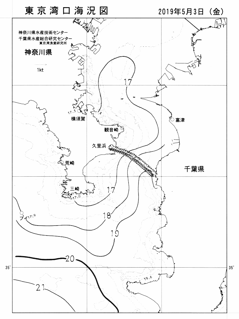 海況図, 東京湾口海況図 検索結果, (水温分布 等を図示)