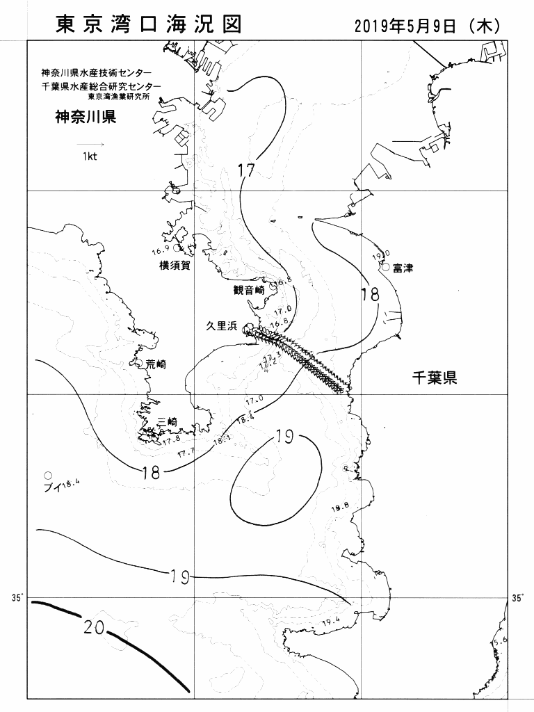 海況図, 東京湾口海況図 検索結果, (水温分布 等を図示)