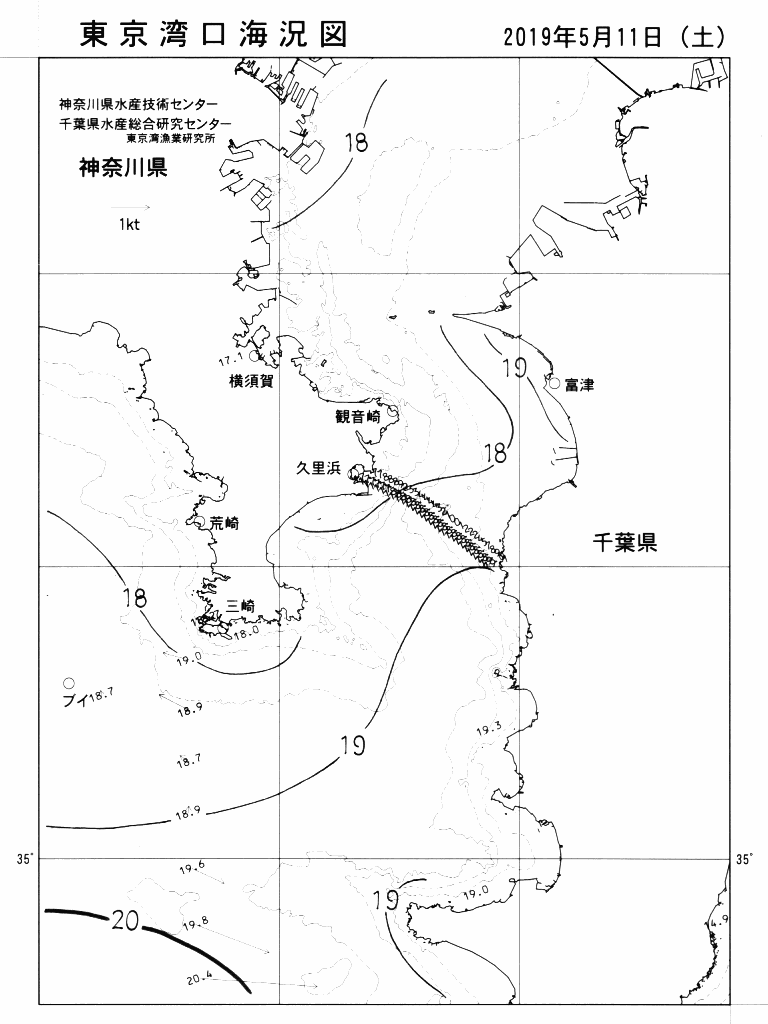 海況図, 東京湾口海況図 検索結果, (水温分布 等を図示)