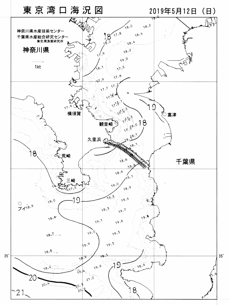 海況図, 東京湾口海況図 検索結果, (水温分布 等を図示)