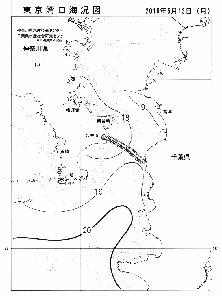 海況図, 東京湾口海況図 検索結果, (水温分布 等を図示)