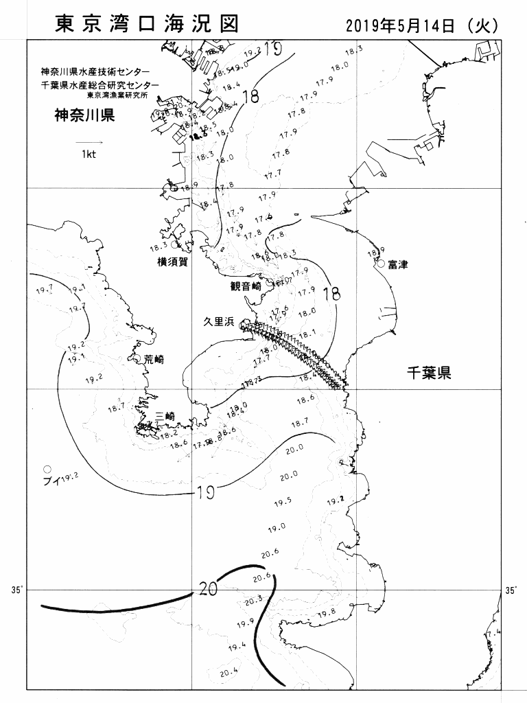 海況図, 東京湾口海況図 検索結果, (水温分布 等を図示)
