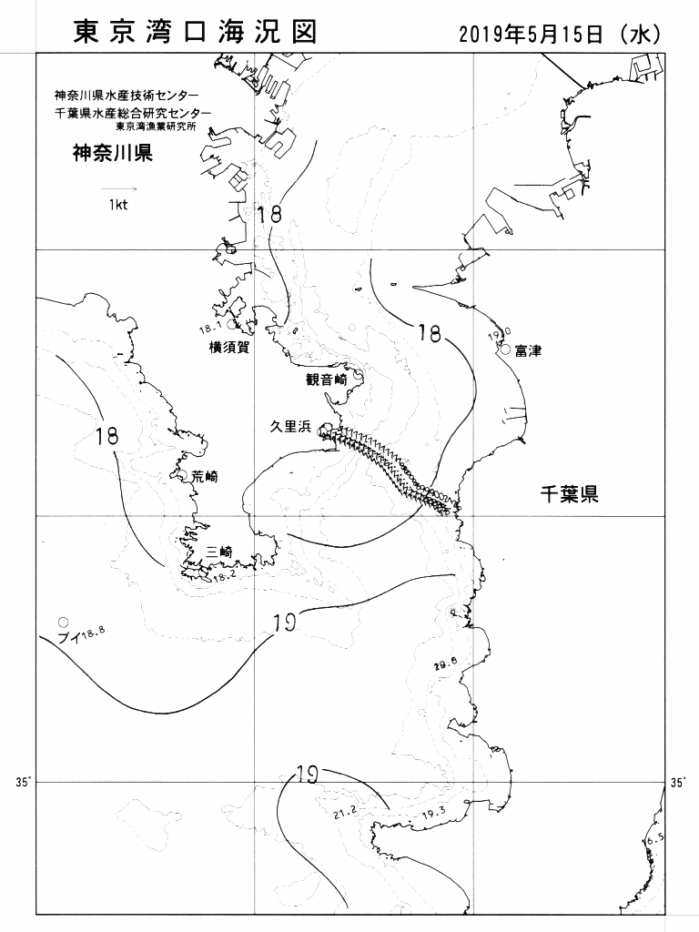 海況図, 東京湾口海況図 検索結果, (水温分布 等を図示)